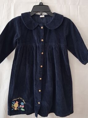 Kair Girls Navy Blue Corduroy Peter‎ Pan Collar Button Front Dress Size 5/6Y